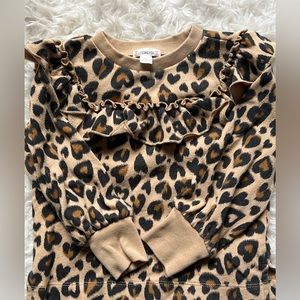 Crewcuts heart leopard print sweatshirt with ruffle detail